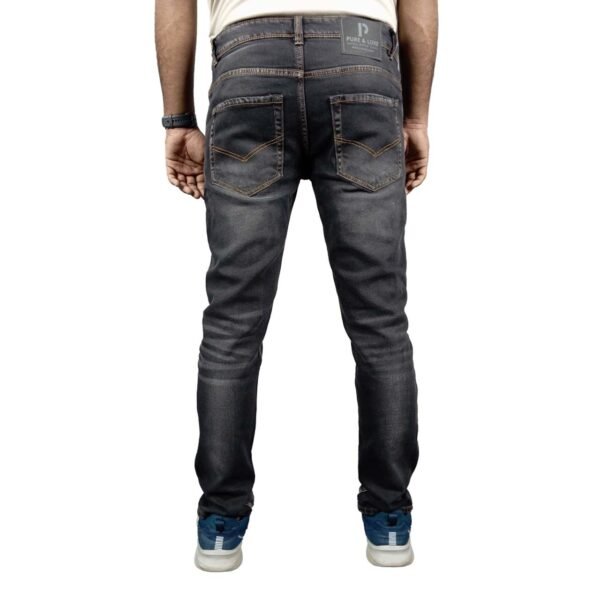 Backside view of PURE & LUXE Black Slim Fit Jeans highlighting the sleek, contoured fit and premium denim craftsmanship.