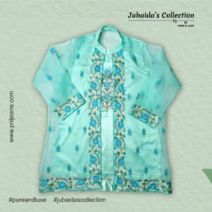 Two-Piece Embroidered Kurti Set displayed flat, featuring both silk inner and muslin outer layers with intricate front embroidery.