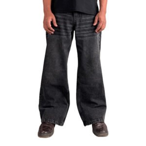 Premium Acid Wash Black Baggy Jeans for men - Front view oversized streetwear denim