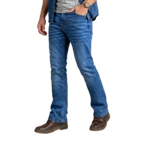 Premium Light Blue Bootcut Jeans for men featuring a classic vintage wash and flared leg opening against a clean white background.